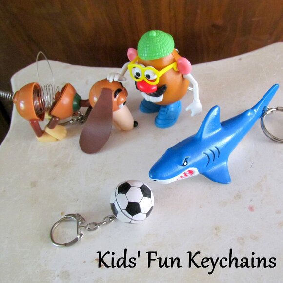 4 KIDS KEYCHAINS: TOY STORY DOG &  MR POTATO HEAD, SHARK, SOCCER BALL - Picture 1 of 4